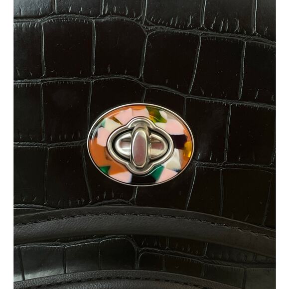 Coach Coachtopia Wavy Black Croc-Embossed Leather Shoulder/Crossbody NWT - Picture 3 of 12